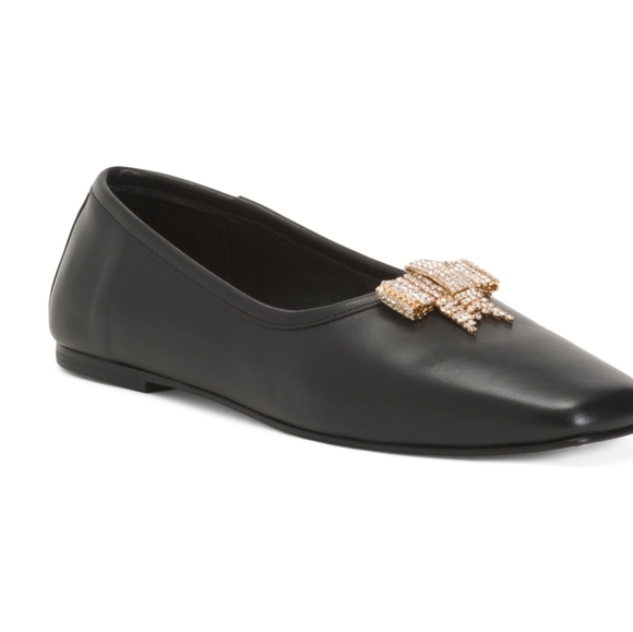 Freda Salvador Shoes - 🖤🔹️Freda Salvador🔹️ Black Leather Ballet Flats with Crystal Gold Bow